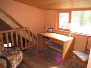 Loft office with view of valley and creek